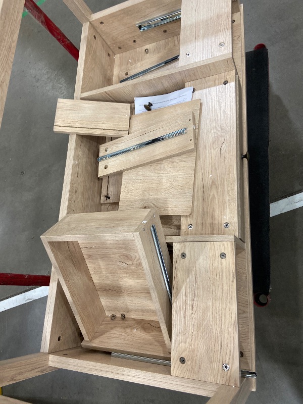 Photo 1 of • see notes & photos • Martha Stewart Rhett Writing Desk with 3 Drawers and Tapered Legs in Light Natural with Antique Bronze Hardware