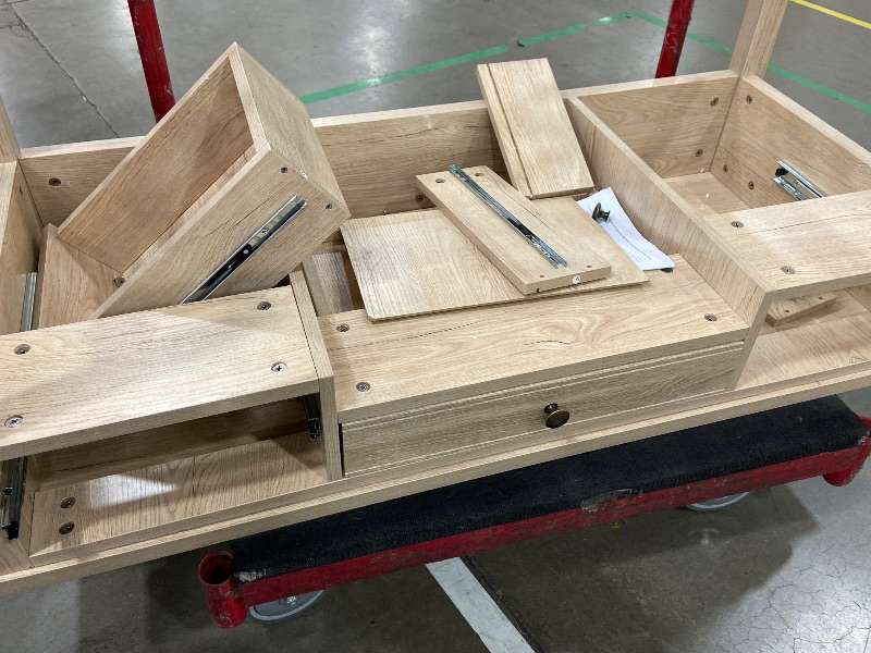 Photo 1 of • see notes & photos • Martha Stewart Rhett Writing Desk with 3 Drawers and Tapered Legs in Light Natural with Antique Bronze Hardware