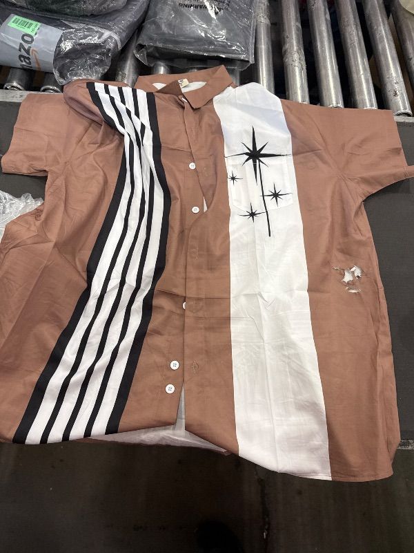 Photo 1 of **SEE NOTES***Hardaddy Men's Vintage Bowling Shirt Short Sleeve Button Down Hawaiian Summer Beach Printed Casual Shirts Star Khaki XL