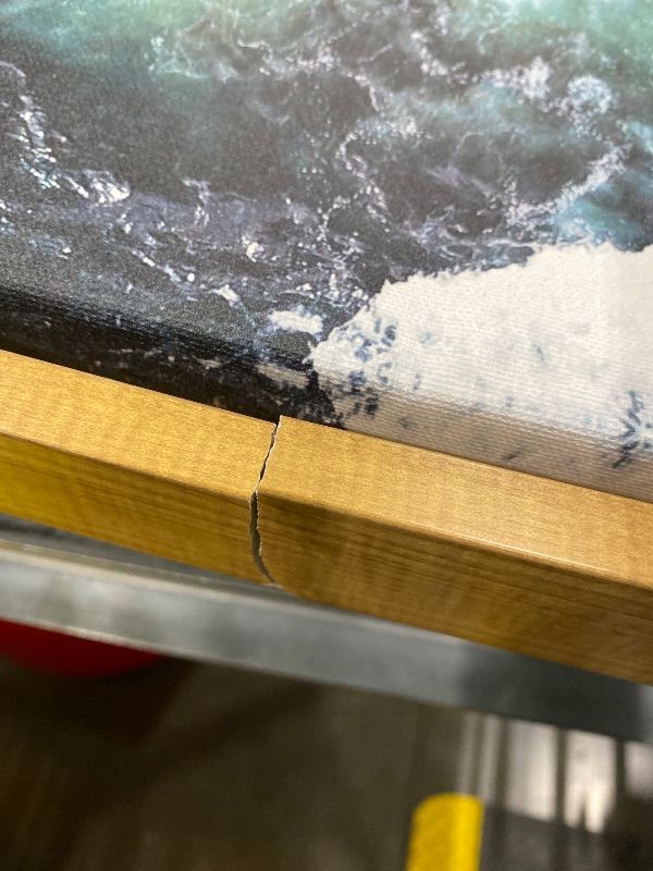 Photo 1 of *MINOR DAMAGE - USED*
Kate and Laurel Sylvie La Jolla Curves Framed Canvas Wall Art by Rachel Bolgov, 23x33 Natural, Decorative Coastal Beach Art for Wall