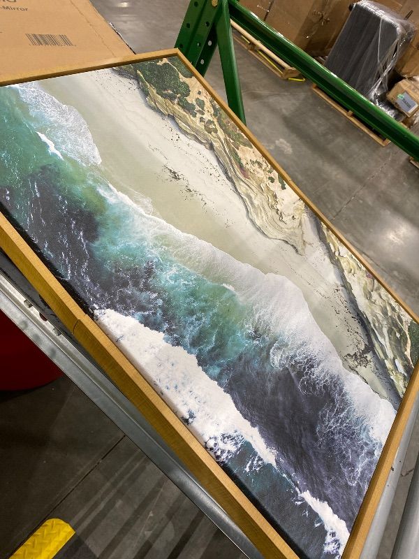 Photo 1 of *MINOR DAMAGE - USED*
Kate and Laurel Sylvie La Jolla Curves Framed Canvas Wall Art by Rachel Bolgov, 23x33 Natural, Decorative Coastal Beach Art for Wall