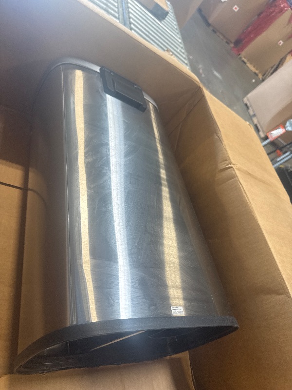 Photo 1 of ***MINOR DAMAGE*** ***READ CLERK NOTES*** Amazon Basics Smudge Resistant Rectangular Trash Can With Soft-Close Foot Pedal, Brushed Stainless Steel, 30 litre/7.9 Gallon, Satin Nickel Finish, 13.8"L x 11.8"W x 25"H