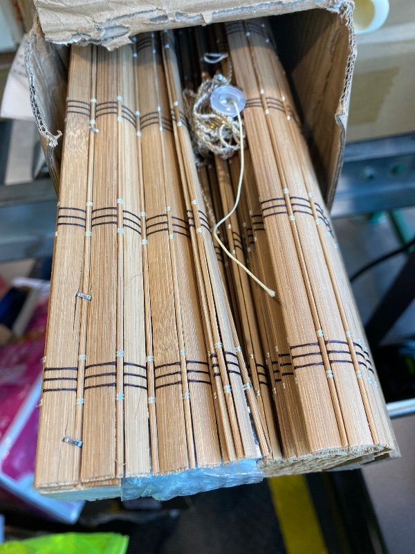 Photo 1 of **MINOR DAMAGE - USED**
LazBlinds No Tools No Drill Cordless Bamboo Roman Shades, Light Filtering Window Treatment, Roll Up Bamboo Blinds for Windows 32'' W x 72'' H, Brown