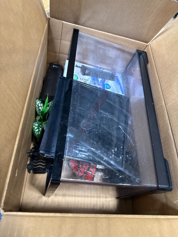 Photo 1 of ***VERY USED*** GOZILLA Aquatic Turtle Tank Kit+Lamp+Filter, Upgrade PC Turtle Tank Starter Kit with Adjustable Lamp & Filter,Reptile Habitat with Lid,Hanging Platform for Small Reptiles.(15.75×7.9×9''/Black Kit)