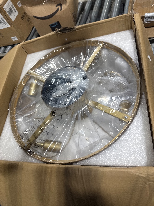 Photo 1 of ***MISSING PARTS*** ***READ CLERK NOTES*** shitougu Crystal Caged Ceiling Fan with Light Flush Mount, 20inch Crystal Ceiling Fan with Light and Remote, Gold Crystal Fandelier Ceilings Fans with Lights for Bedroom, Dining Room, Living Room