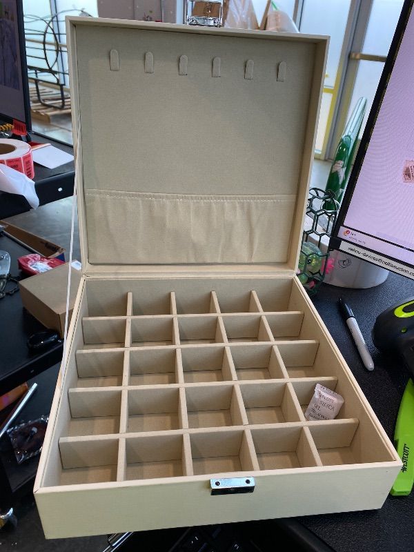 Photo 1 of ** MISSING PIECES **Frebeauty Earring Organizer Classic Jewelry Box 50 Slots Double Layer Jewelry Storage Case with 6 Necklace Hook and Bracelet Pocket(Beige)