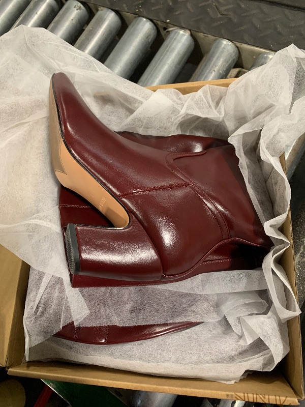 Photo 1 of ***USED***Oiamenne Knee High Boots for Women Square Toe Chunky Heel Leather Tall Boots with Side Zipper Fashion Wide Calf Long Boots,Burgundy Size 7