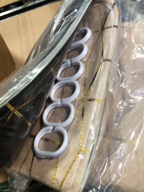 Photo 1 of ** MATS ONLY**
LQCOOL 4Pcs Brown Gradient Shower Curtain Set, Modern Geometric Shower Curtain Set Golden Cubic Lines Bathroom Set Texture Art Bath Accessories with Mats