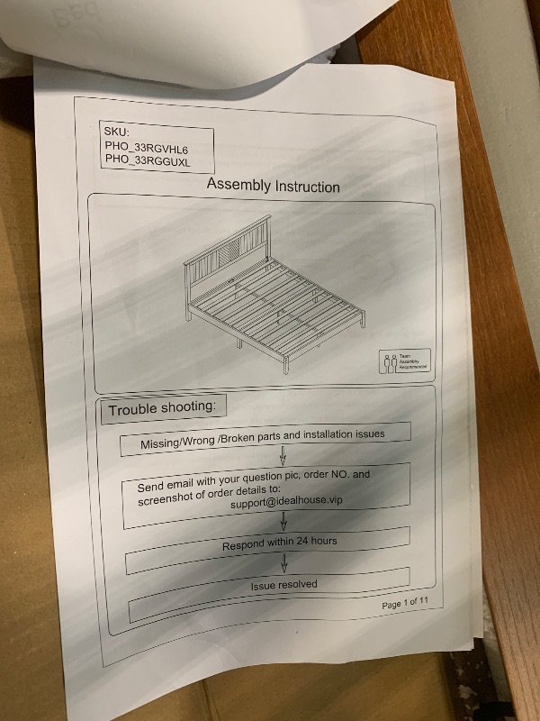 Photo 1 of ** VERY USED/ UNTESTED/ MISSING PARTS *** SLEKVERSA Wooden Platform Bed Frame with Headboard, Queen Size Mattress Foundation with Wooden Slat Support, No Box Spring Needed, Easy Assembly, Light Brown