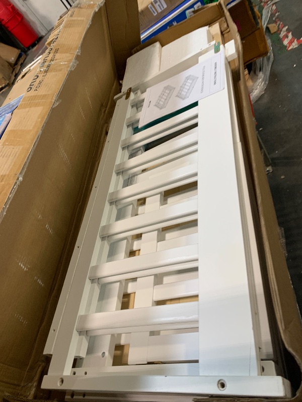 View 2 of **  USED/ UNTESTED *** PVWIIK Full Size Floor Bed with Fence and Door,Rubber Wood Floor Bed w/Safety Guardrails/Near The Ground,Easy to Assemble & No Box Spring Needed, White