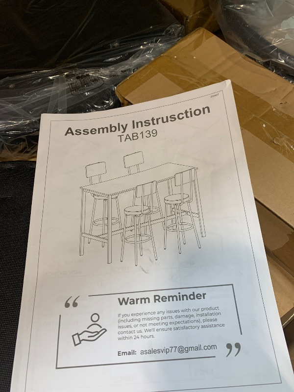 Photo 1 of ** USED/ DAMAGE MINOR/ UNTESTED*** Tatub Bar Table and Chairs Set of 4, 5 Piece Counter Height Dining Table Set, High Top Table and Chairs for Kitchen, Dinning Hall, Living Room
