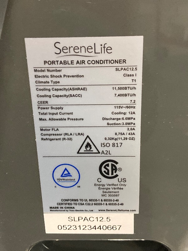 Photo 1 of ** USED/ MISSING PARTS ***  *** SereneLife Small Air Conditioner Portable 12,000 BTU with Built-in Dehumidifier - Portable AC unit for rooms up to 550 sq ft - Remote Control, Window Mount Exhaust Kit
