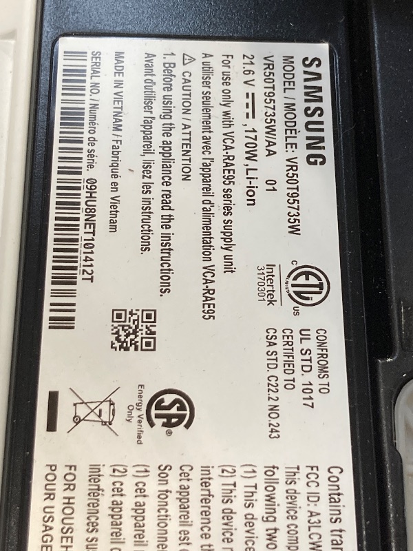 Photo 1 of ** USED** SAMSUNG Jet Bot AI+ Robot Vacuum Cleaner w/ Object Recognition, Intelligent Cleaning, Clean Station, 5-Layer Filter, Touchless Dust Removal for Hardwood Floors, Carpets, VR50T95735W, White