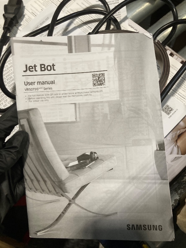 Photo 1 of ** USED** SAMSUNG Jet Bot AI+ Robot Vacuum Cleaner w/ Object Recognition, Intelligent Cleaning, Clean Station, 5-Layer Filter, Touchless Dust Removal for Hardwood Floors, Carpets, VR50T95735W, White