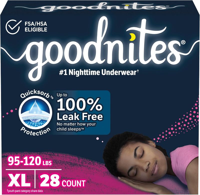 Photo 1 of ****21 COUNT****Goodnites Girls' Nighttime Bedwetting Underwear, Size Extra Large (95-120 lbs), (3 Packs), Packaging May Vary