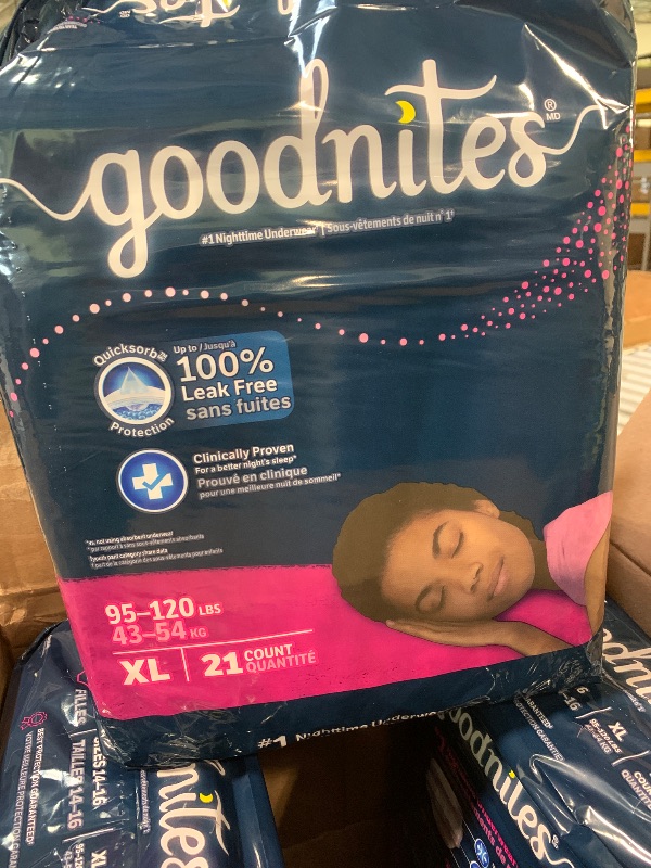 Photo 1 of ****21 COUNT****Goodnites Girls' Nighttime Bedwetting Underwear, Size Extra Large (95-120 lbs), (3 Packs), Packaging May Vary