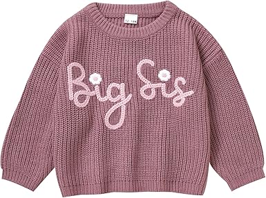 Photo 1 of ** SIZE 2-3Y** ROSE**Toddler Girl Big Sister Embroidered Knit Sweater Long Sleeve Pullover Sweatshirt Fall Winter Clothes