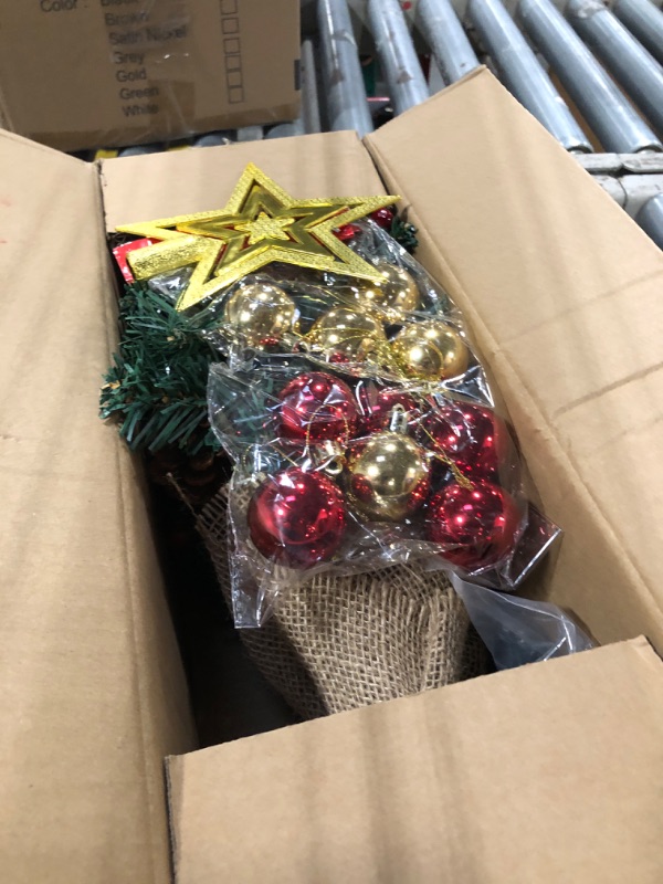 Photo 1 of [ 8 Modes & Timer] 24 Inch Small Tabletop Christmas Tree with 50 Warm White Lights Star Treetop and Ornaments Artificial Mini Christmas Tree Indoor Home Table Christmas Decorations