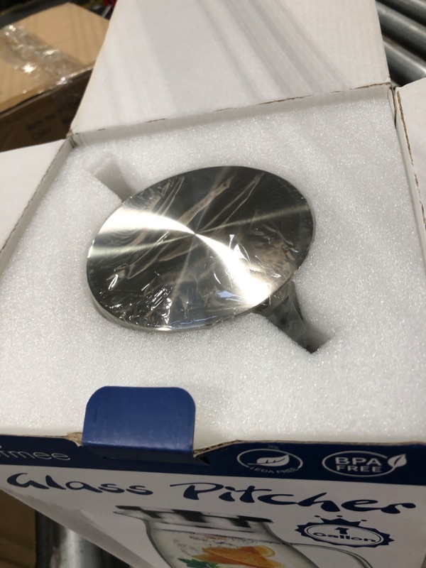 Photo 1 of 1 Gallon 128oz Glass Pitcher, Water Pitcher with Lid and Spout, Glass Carafe for Hot/Cold Drink, Water Jug for Iced Tea, Coffee, Juice, Milk, Beverage (Extra-Wide Mouth)