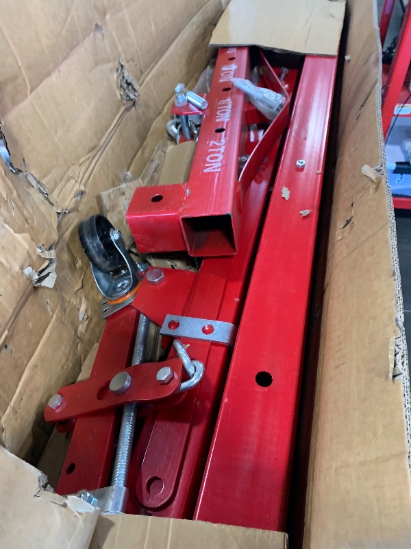 Photo 1 of 2 Ton Hydraulic Engine Hoist with Leveler, 4400 LB Foldable Mobile Cherry Picker with 6 Casters & Adjustable Telescopic Booms, Heavy Duty Engine Crane for Garage, Warehouse, Auto Repair, Red