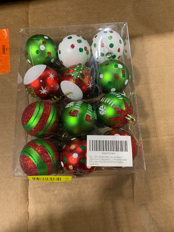 Photo 1 of 12Pcs Christmas Balls Tree Decorations, 2.4inch Plastic Shatterproof Glitter Hanging Ornaments for Christmas Tree Home Kitchen Office Indoor Xmas Tree Wall Window Fireplace Mantel Decor