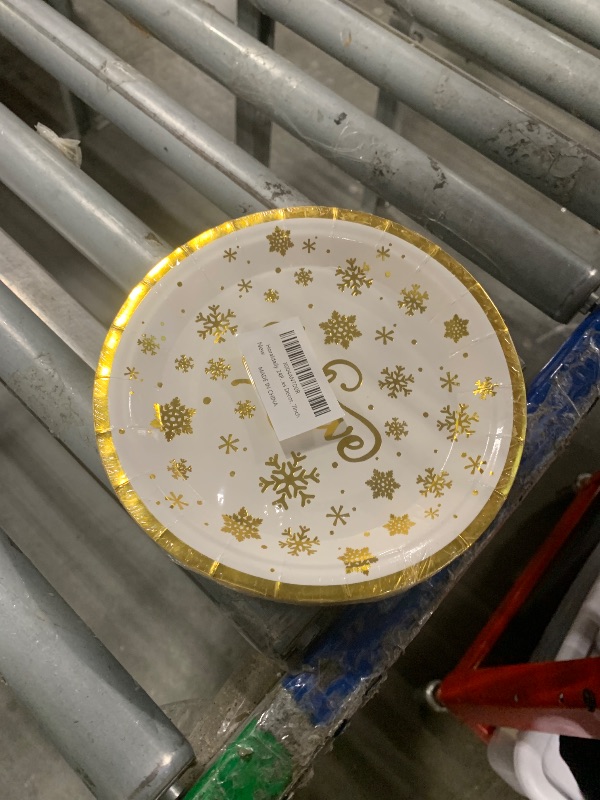 View 2 of **FACTORY SEALED** Horaldaily 24Pcs Christmas Paper Plates, Gold Foil Believe Snow Plates for Party Birthday Holiday Dinner Event Disposable Tableware Supplies Decor, 7lnch