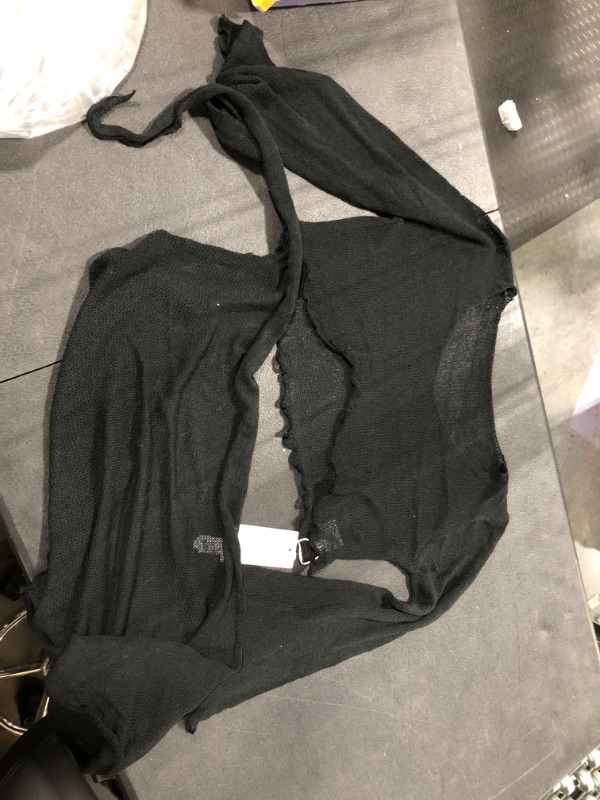 Photo 1 of ** MISSING MIDDLE STRING**
Bsubseach Women Crochet Set 2 Piece Swimsuit Cover Up Long Sleeve V-Neck Crop Top Knit Mini Wrap Skirt Beach Vacation Sets Black L