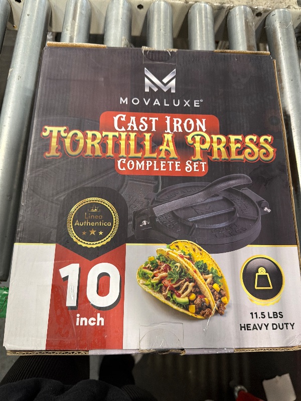 Photo 1 of *Missing items/look at pic* MOVALUXE® - Tortilla Press 12 inch Cast Iron Tortillas Maker. A Gift Set with a Warmer Pouch, 6 Taco Holders, Parchment Paper, Rubber Mat and Recipe E-book. The Perfect Roti,Empanada Dough Machine