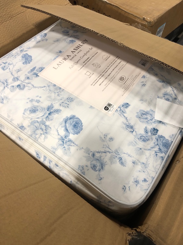 Photo 1 of ****It's a little cracked******** Laura Ashley - Queen Comforter Set, Soft Cotton Bedding with a Medium Weight for Year Round Use, Reversible 3 Piece Bed Set with Matching Pillowcases (Belinda Chambray Blue)