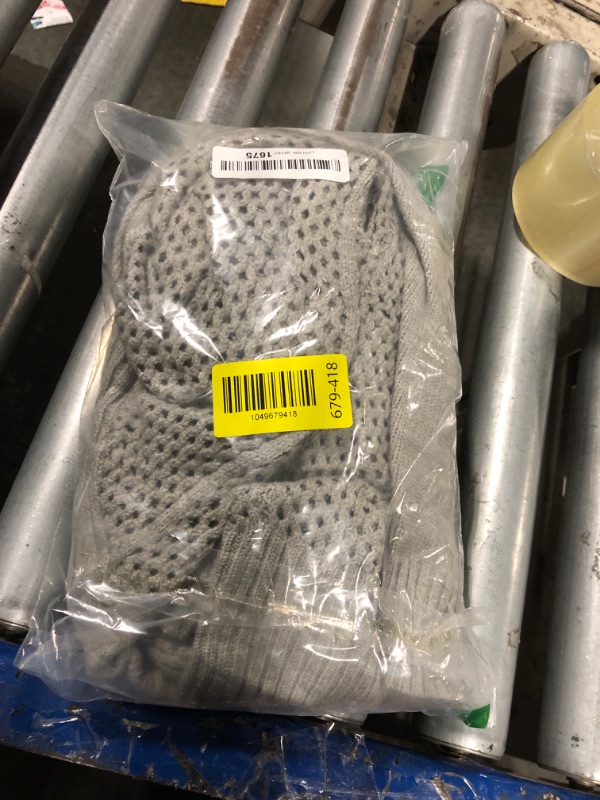 Photo 1 of ***MINOR DAMAGE*** EVALESS Womens Sweaters Casual Long Sleeve Crewneck Cable Knit Lightweight Oversized Crochet Sweater Pullover Tops Light Grey Small