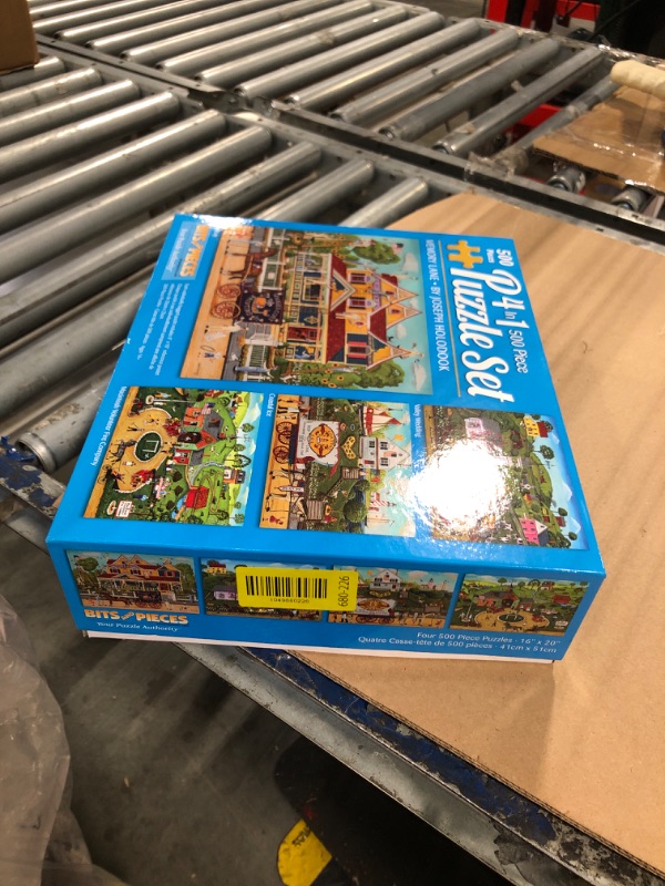 Photo 1 of ** one puzzle bag opened**
Bits and Pieces – 4-in-1 Multi-Pack Jigsaw Puzzles by Joseph Holodook Memory Lane 300, 500 & 1000 pc Variants with Posters (Four 500 Piece Puzzles 16" x 20")