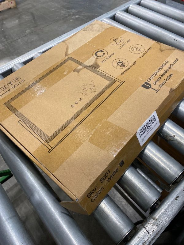 Photo 1 of *MINOR DAMAGE - USED - SEE CLERK NOTES*
ROLOVE Lighted Makeup Mirror, 16.3"x12.6" Hollywood Vanity Mirror with Lights, 10X Magnification, 3 Color Lighting Modes, Smart Touch Control, 360° Rotation for Bedroom or Tabletop (White)