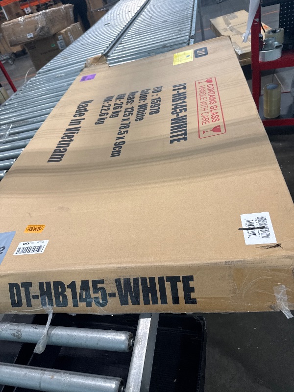 Photo 1 of **ONLY TABLE / MISSING CHAIRS** FDW | 5-Piece Dining Table Set | White | Glass Kitchen Table with 4 Upholstered Chairs and Faux Leather Cushions | Space-Saving and Modern Design | for Dining Room, Easy to Assemble