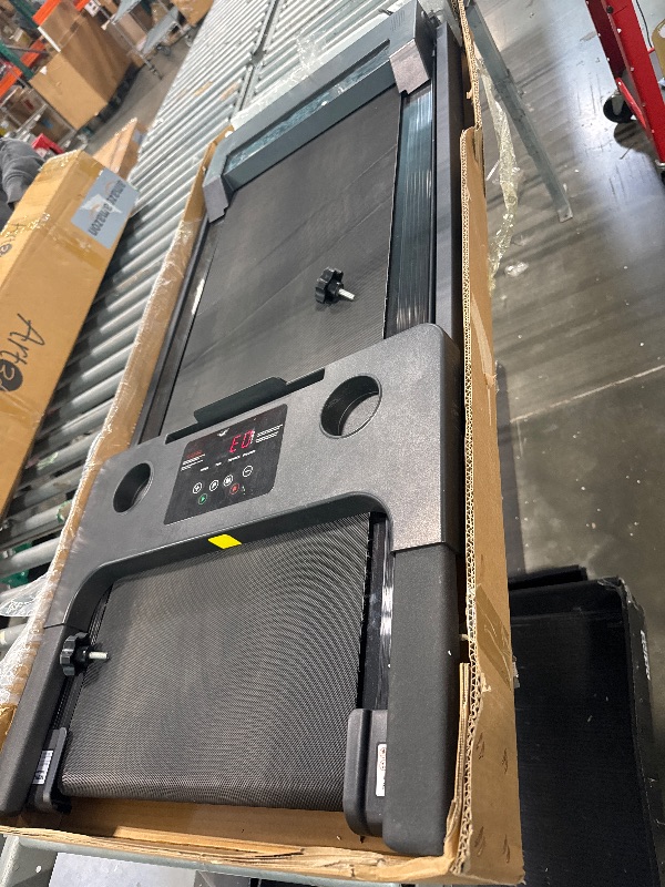 Photo 1 of ** VERY USED / DAMAGE MINOR / FUNCTIONAL TESTED  ** Treadmill with Handles, 2025 Upgraded Small Treadmills Home, Portable Electric Treadmills for Home 300 lbs Capacity,Walking Pad Treadmill,Lightweight Folding Foldable Walking Pad with LED Display