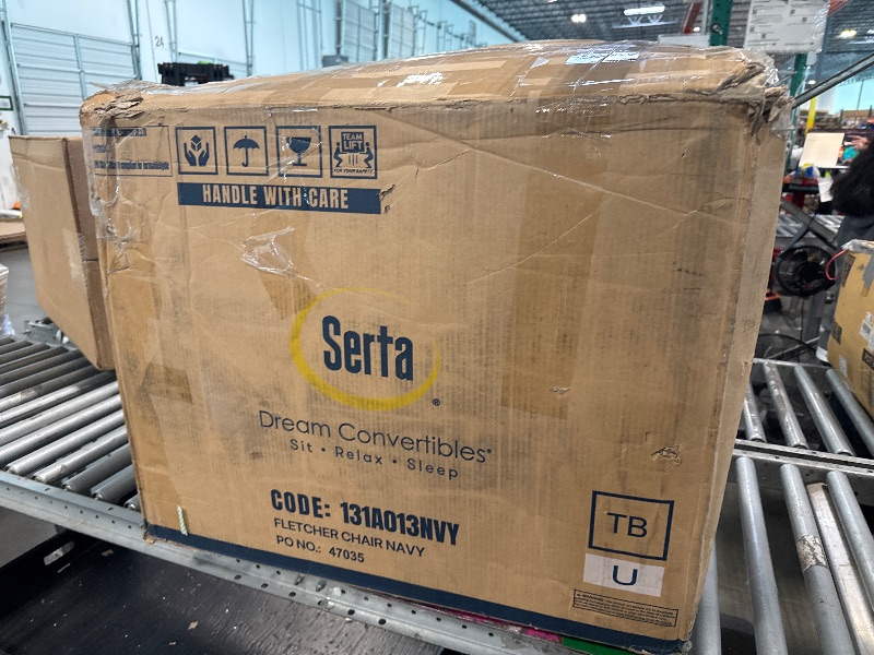 Photo 1 of ** VERY USED ** Serta Triton 33.5" Arm Chair, Transitional Modern, Dreamcoil Comfort, Metal Legs, Vegan Leather, Navy Blue