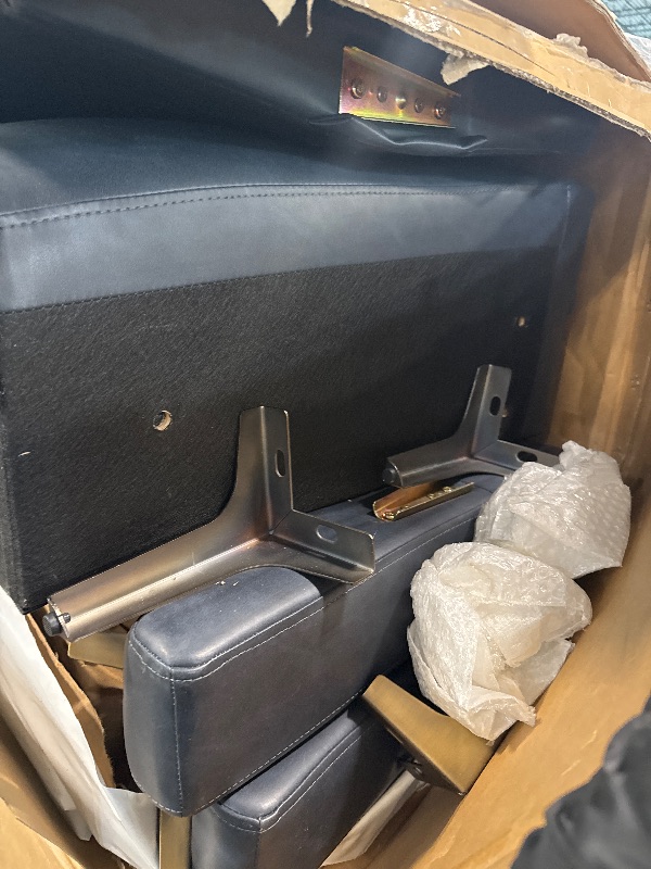 Photo 1 of ** VERY USED ** Serta Triton 33.5" Arm Chair, Transitional Modern, Dreamcoil Comfort, Metal Legs, Vegan Leather, Navy Blue