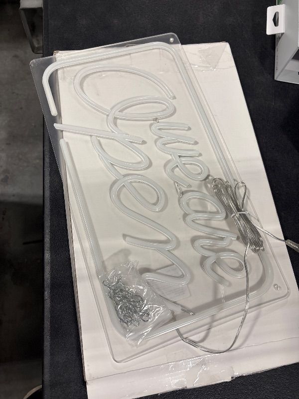 Photo 1 of ***MISSING POWER CABLE**
Neon We Are Open Signs for Business, 16.5''x 9'' Open Sign LED, Super Bright & Easy to Spot Open Neon Sign(Cool White&Purple&Blue), with ON/OFF Switch & Adapter, Ideal for Window, Party, Wall, Bars, etc.