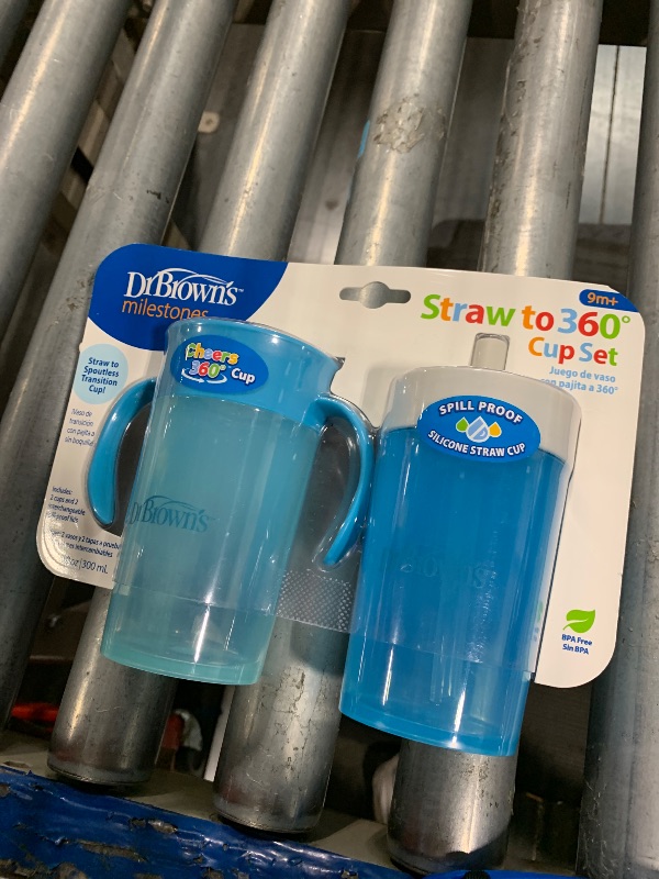 Photo 1 of ****COLOR BLUE****** Dr. Brown's Milestones Straw to 360° Cup Set, Convertible Toddler Training Cup Set with Interchangeable Silicone Straw and 360 Degree Cup Lids, 10 oz/300 mL, BPA Free, 9m+, 2 Pack