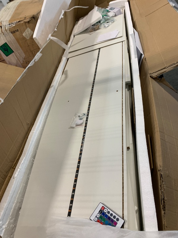 Photo 1 of ****UNKNOWN IF MISSING PARTS***** YITAHOME TV Stand for 75/80 Inch TV, White Entertainment Center 70 Inches Wide, Media Furniture TV Table with with Power Outlet, TV Consoles for Living Room, Curved Desktop