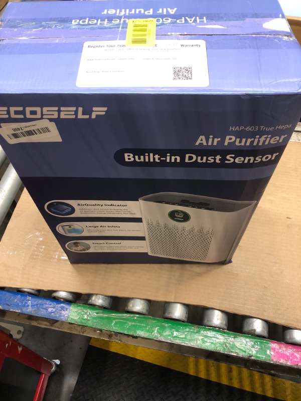 Photo 1 of ECOSELF Smart Air Purifier for Home Large Rooms, with WiFi Control, Covers Up to 2400 Ft², Smart Mode, AQI Display, 22dB Sleep Mode & Aromatherapy with 2X-Power Filtration, HAP603WF, Bright White