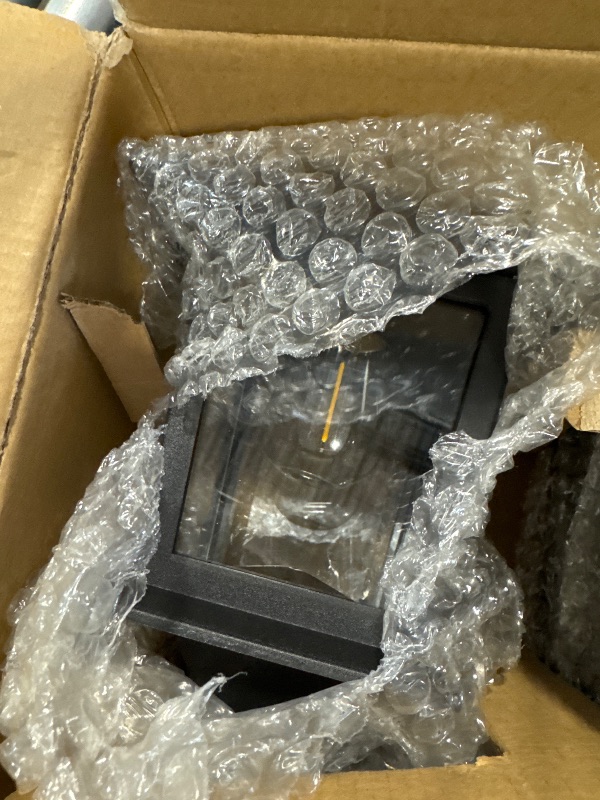 Photo 1 of 2 Pack Solar Wall Lanterns with Replaceable Bulb,Outdoor Hanging Lights with 4 Solar Panels,Dusk to Dawn Led Outdoor Wall Sconce, Anti-Rust Waterproof Lanterns with Hooks,3000K Warm White