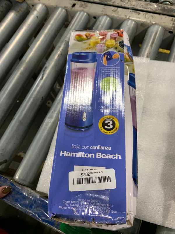 Photo 1 of **UNTESTED**
Hamilton Beach Portable Blender for Shakes and Smoothies, 14 Oz BPA Free Travel Cup & Lid, Durable Stainless Steel Blades, Personal Smoothie Blender, Blue, 51132G