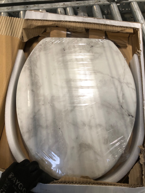Photo 1 of ** FACTORY SEALED **Angol Shiold Elongated Marble Toilet Seat with Zinc Alloy Hinges, Easy to Install and Clean, Anti-pinch (Gray)