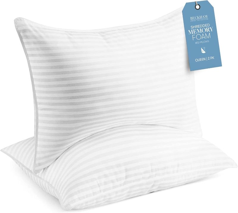 Photo 1 of ** 1 PACK / SIMILAR *** Beckham Hotel Collection Shredded Memory Foam Pillow 2-Pack Queen | Adjustable Fill Cooling Bed Pillows for Side, Back & Stomach Sleepers