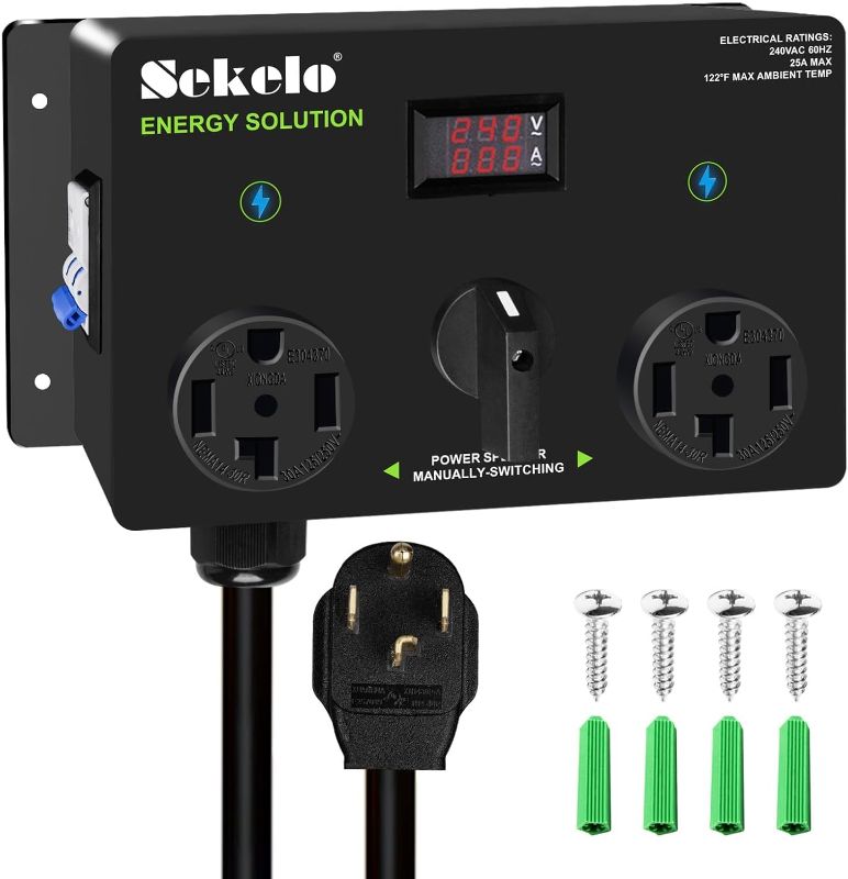 Photo 1 of Manual EV Charging Switch for Dryer & EV, NEMA 14-30, 240V, 24A 5.76kW Max Power Splitter, with a Safety Breaker Switch, Hand-Operated Selector, Plug and Play

