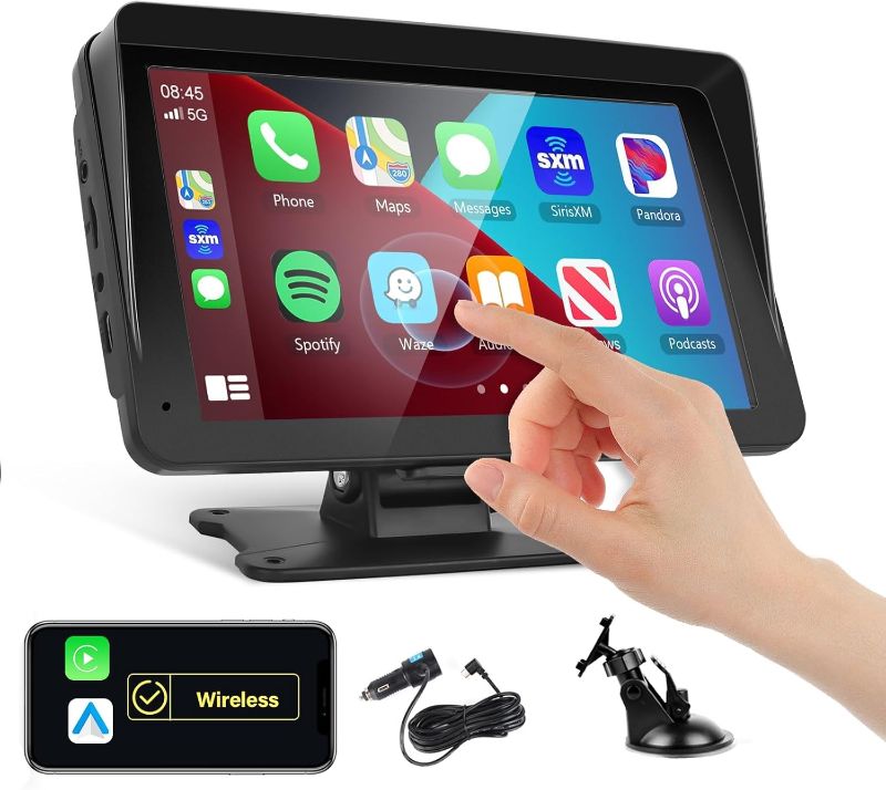 Photo 1 of Podofo Portable Car Stereo Wireless Carplay Android Auto,7 Inch Touch Screen Car Radio with Bluetooth Hands-Free/Mirror Link/Maps Navigation/Voice Control/TF Card/AUX,for Cars, Trucks, SUVs
