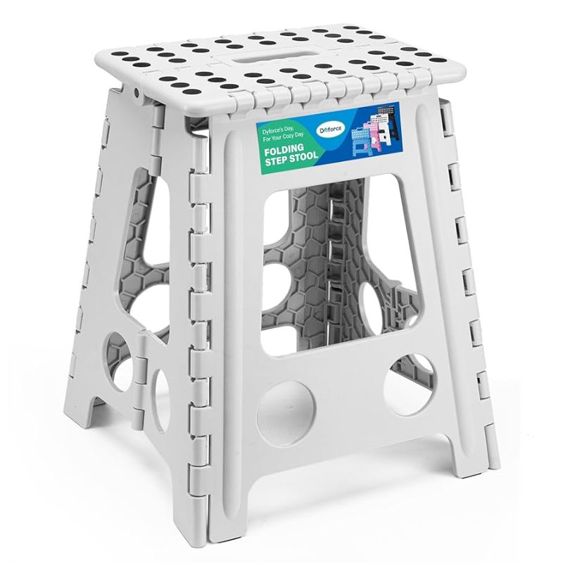 Photo 1 of  16 Inch Folding Step Stool 400lbs Capacity Sturdy Plastic Foldable Step Stools for Adults Stepping Stool with Handle Easy to Carry Handle Folding Stool Ideal for Kitchen (Grey 1PC)