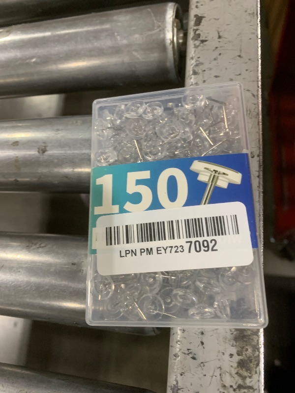 Photo 1 of 150 PCS Clear Push Pins Tacks Count in Reusable Box for Bulletin Boards and Wall Displays Heavy Duty Plastic Head