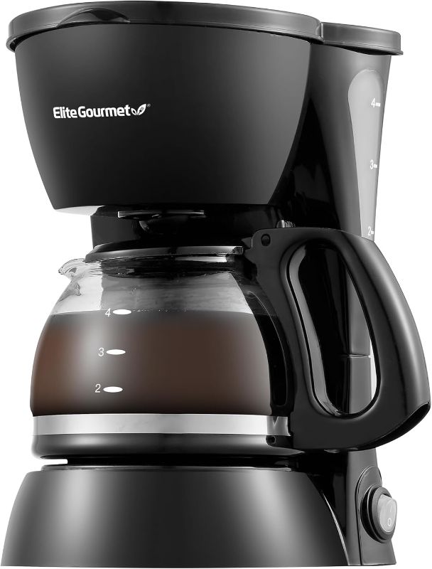 Photo 1 of Elite Gourmet EHC4128 Automatic 4-Cup Brew & Drip Coffee Maker with Pause N Serve, Glass Carafe, Reusable Filter, On/Off Switch, Keep Warm, Water Level Indicator, Black
