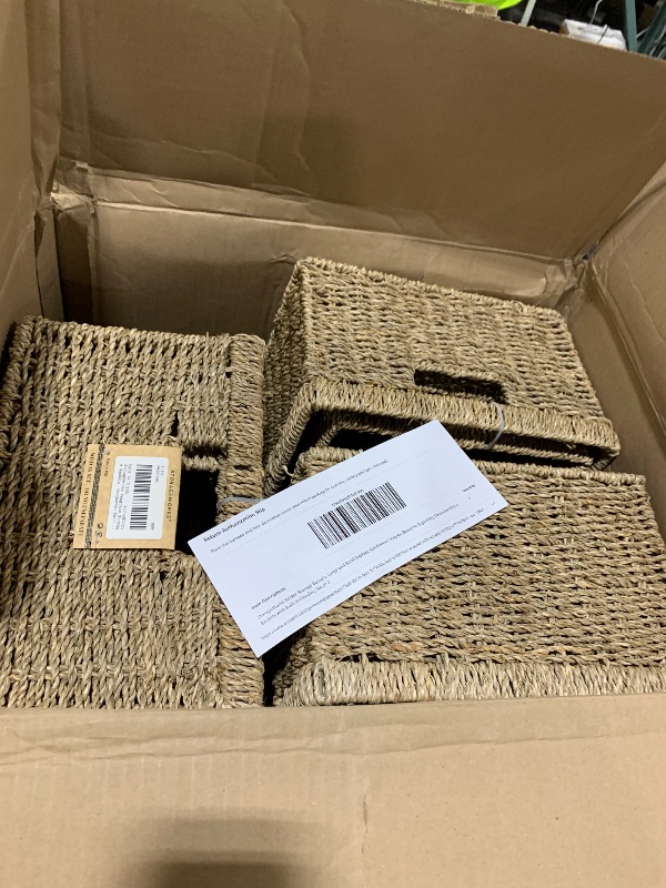 Photo 1 of StorageWorks Wicker Storage Baskets, Large and Small Baskets, Handwoven Seagrass Basket for Organizing, Decorative Wicker Baskets with Built-in Handles, Set of 2